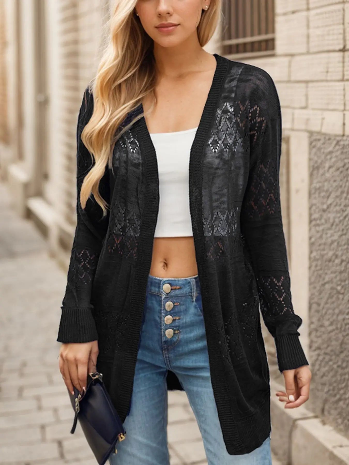 Long Sleeve Loose Soft Drape Front Cardigan