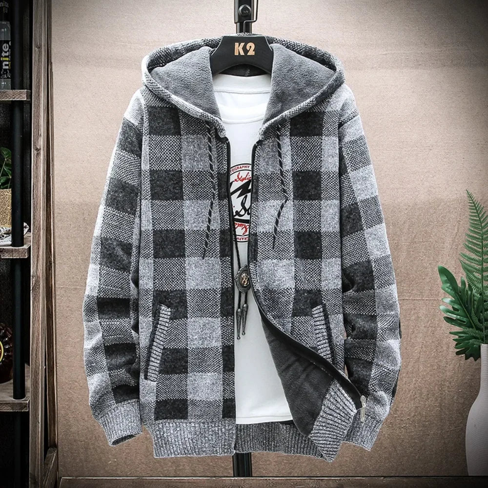 Autumn New Knitted Plaid Cardigan