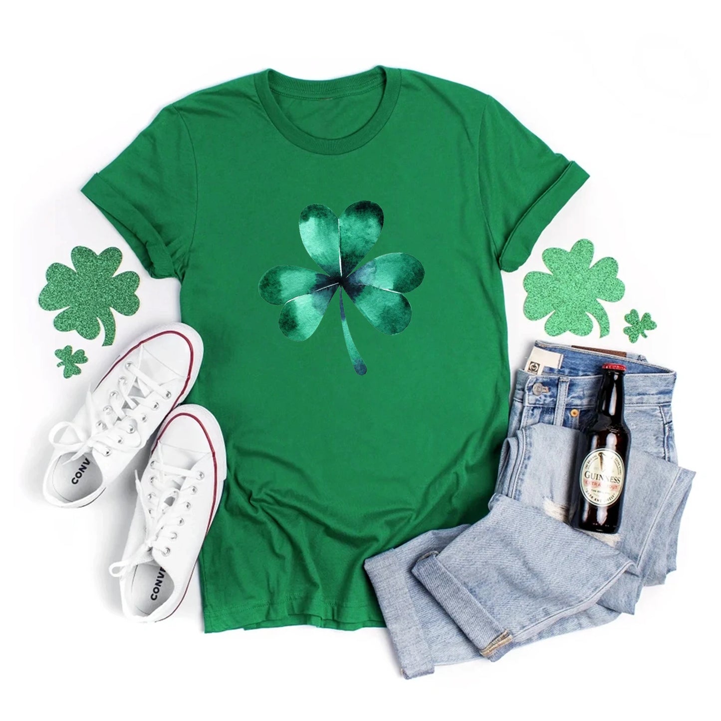 Four Leaf Clover LOVE Print Women T Shirt