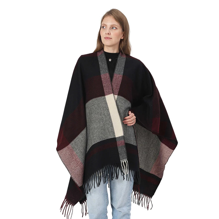 Plaid Acrylic Cashmere Poncho