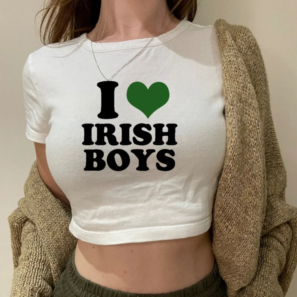 I Love Irish Boys Hip Hop Graphic Women Cropped Tops