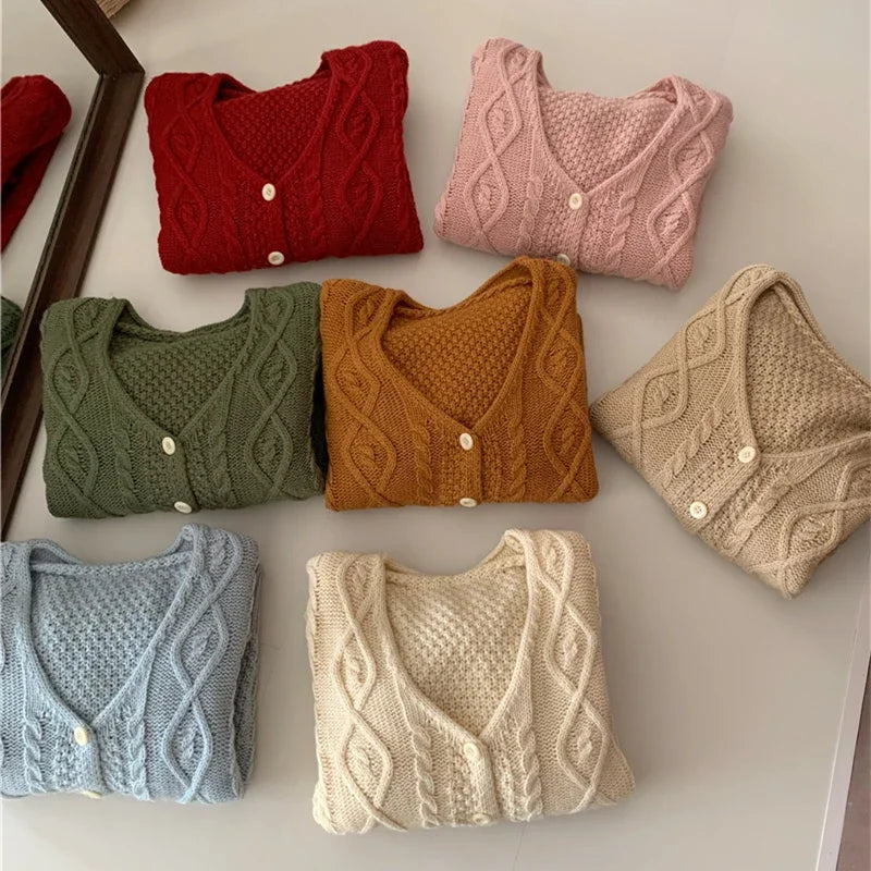 Women V-neck Metal Button Cardigan