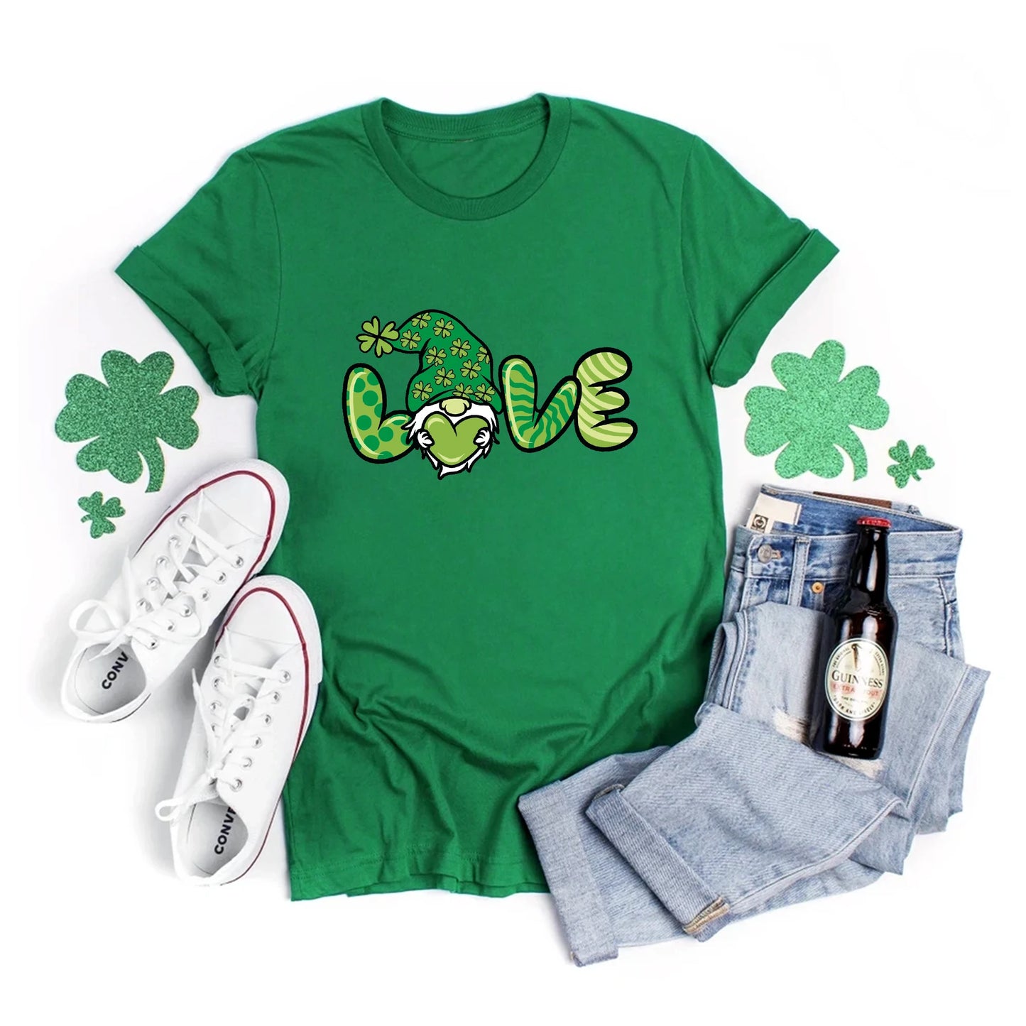 Four Leaf Clover LOVE Print Women T Shirt