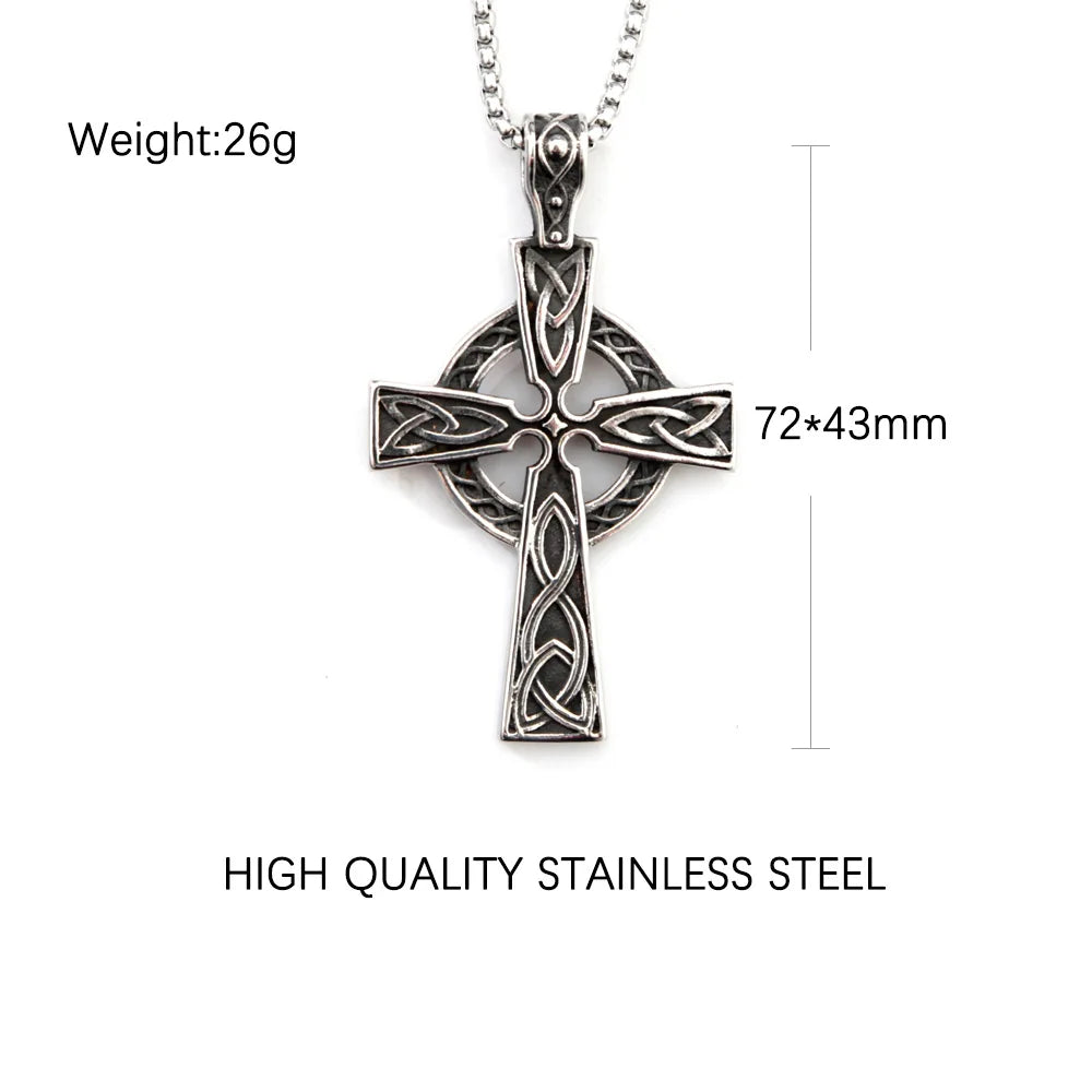 Mens Irish Celtic Knot Cross Pendant Necklace Stainless Steel Nordic Viking Necklace Ancient Talisman Pendant Jewelry Gift