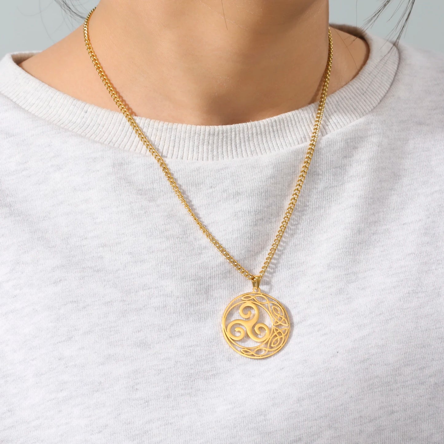 Viking Celtic Moon Pendant Necklace