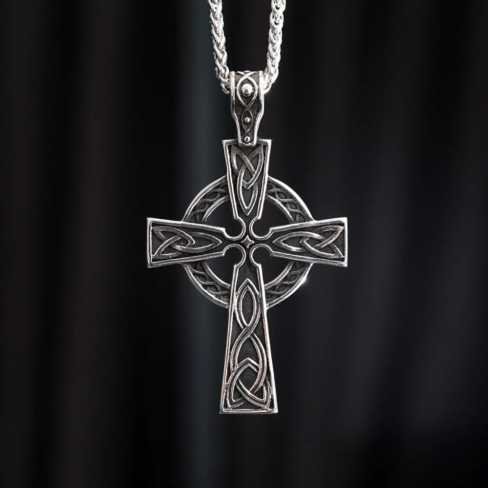 Mens Irish Celtic Knot Cross Pendant Necklace Stainless Steel Nordic Viking Necklace Ancient Talisman Pendant Jewelry Gift