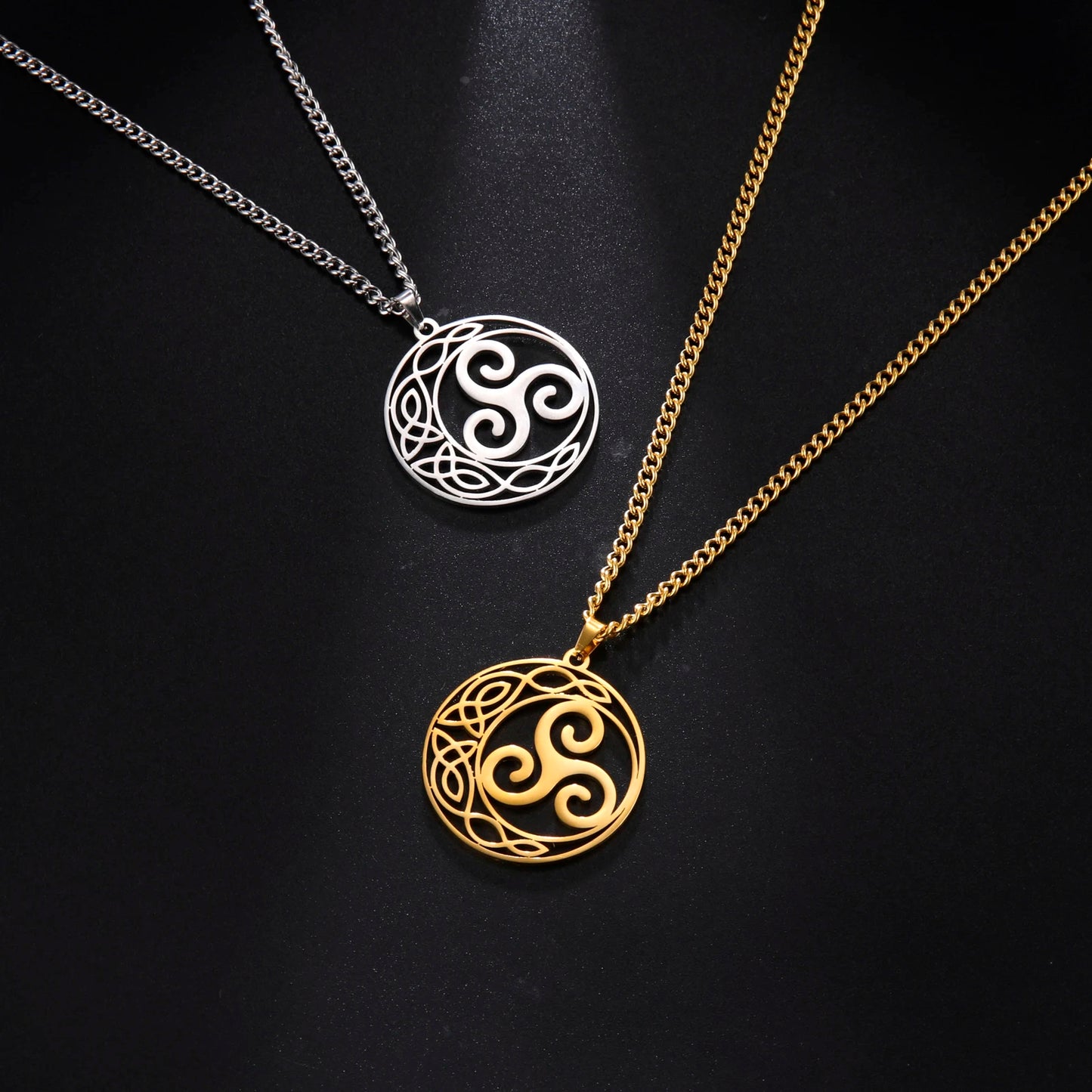 Viking Celtic Moon Pendant Necklace