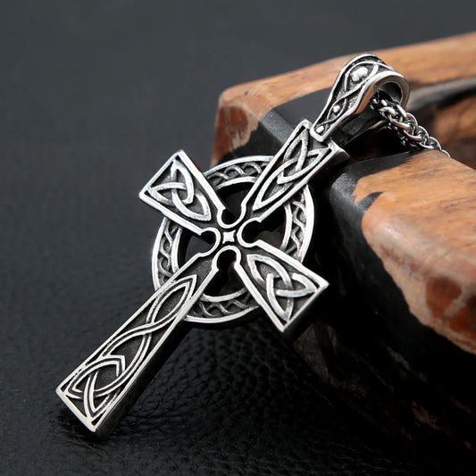 Mens Irish Celtic Knot Cross Pendant Necklace Stainless Steel Nordic Viking Necklace Ancient Talisman Pendant Jewelry Gift