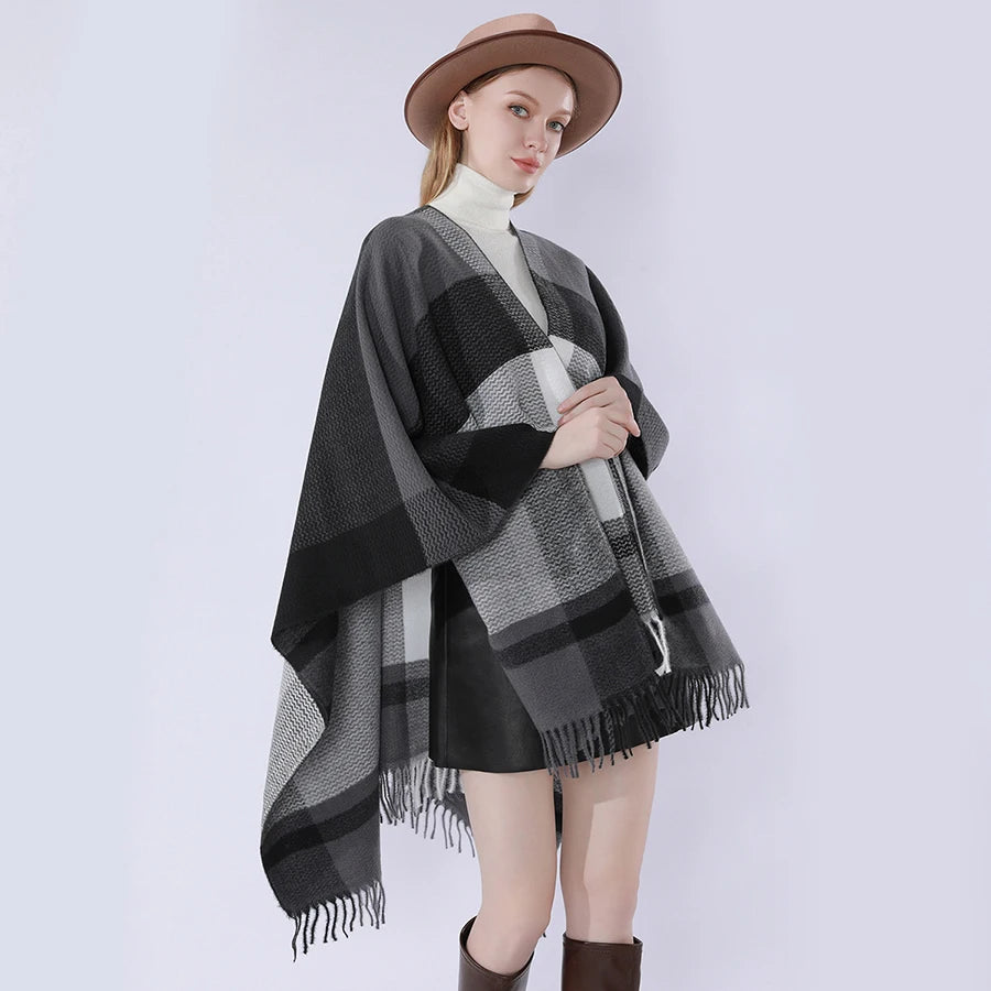 Plaid Acrylic Cashmere Poncho