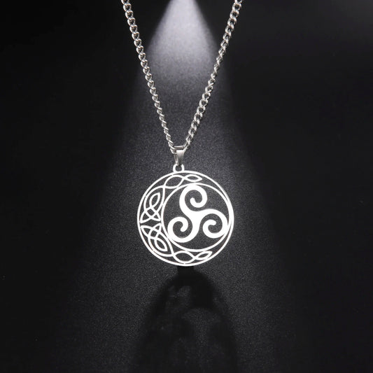 Viking Celtic Moon Pendant Necklace