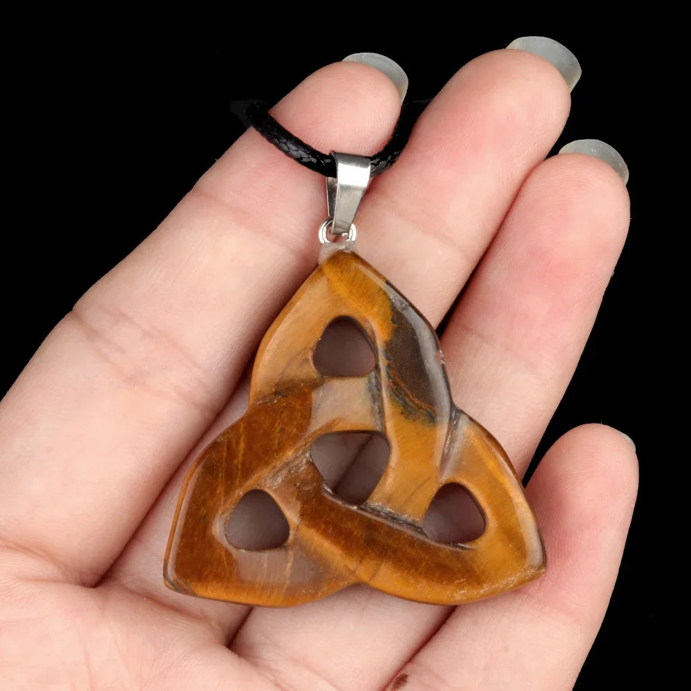 Natural Stone Pendant Irish Celtic Knot Tiger Eye Crystal Amulet for Jewelry Making DIY Charms Necklace Accessories