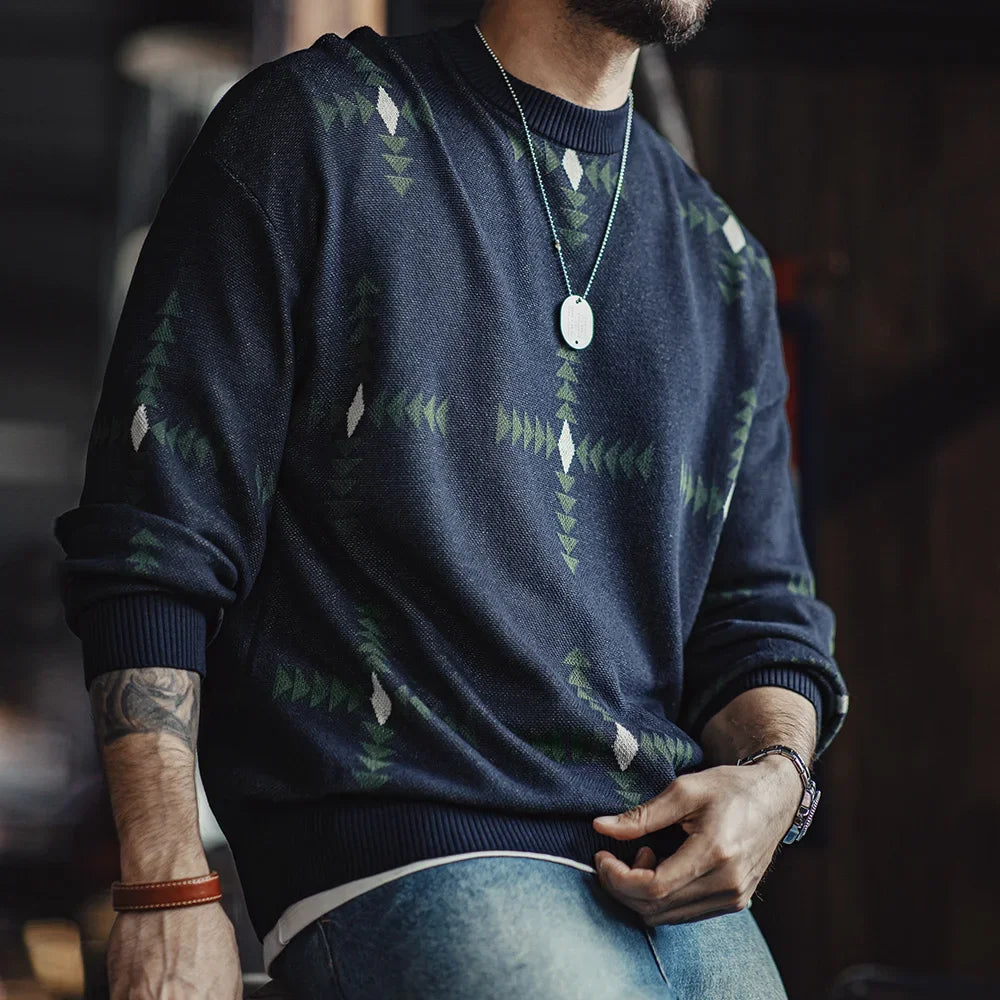 Maden Retro Geometric Pattern Knitted Sweater