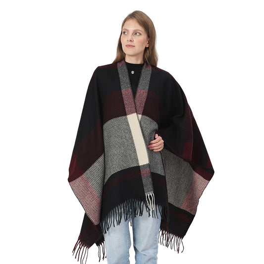Plaid Acrylic Cashmere Poncho