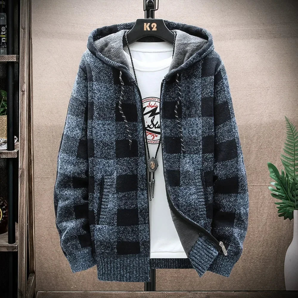 Autumn New Knitted Plaid Cardigan