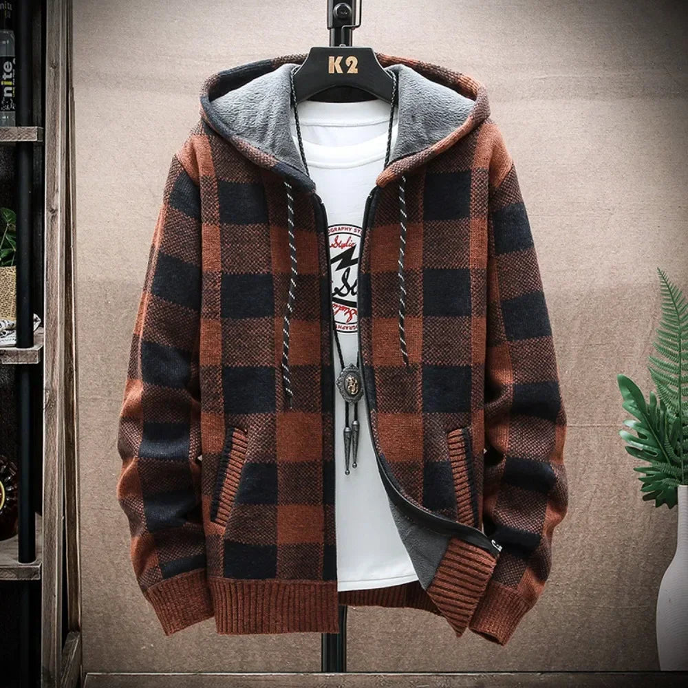 Autumn New Knitted Plaid Cardigan
