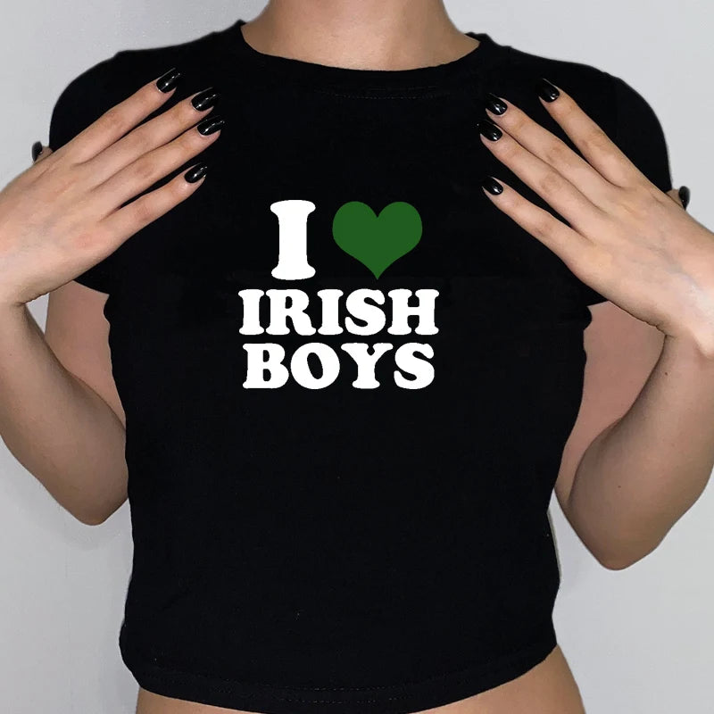 I Love Irish Boys Hip Hop Graphic Women Cropped Tops