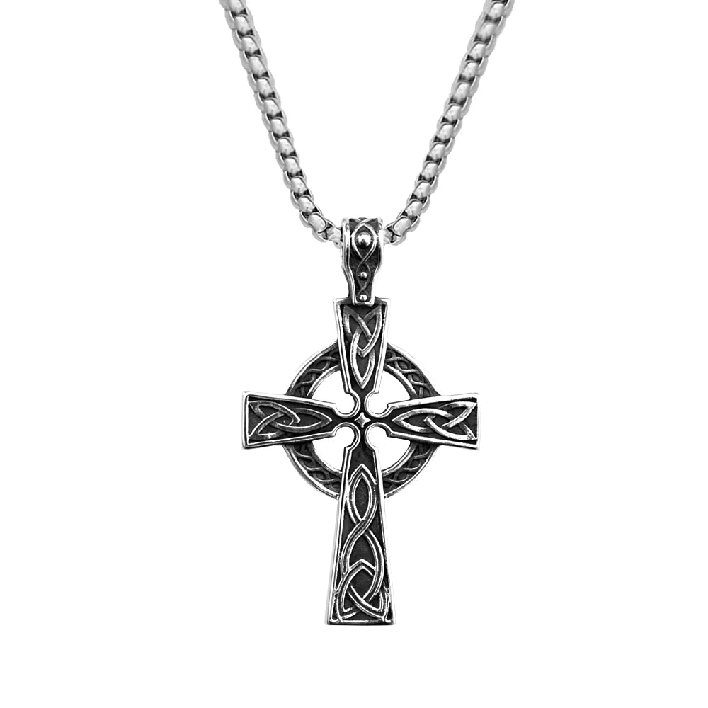 Mens Irish Celtic Knot Cross Pendant Necklace Stainless Steel Nordic Viking Necklace Ancient Talisman Pendant Jewelry Gift