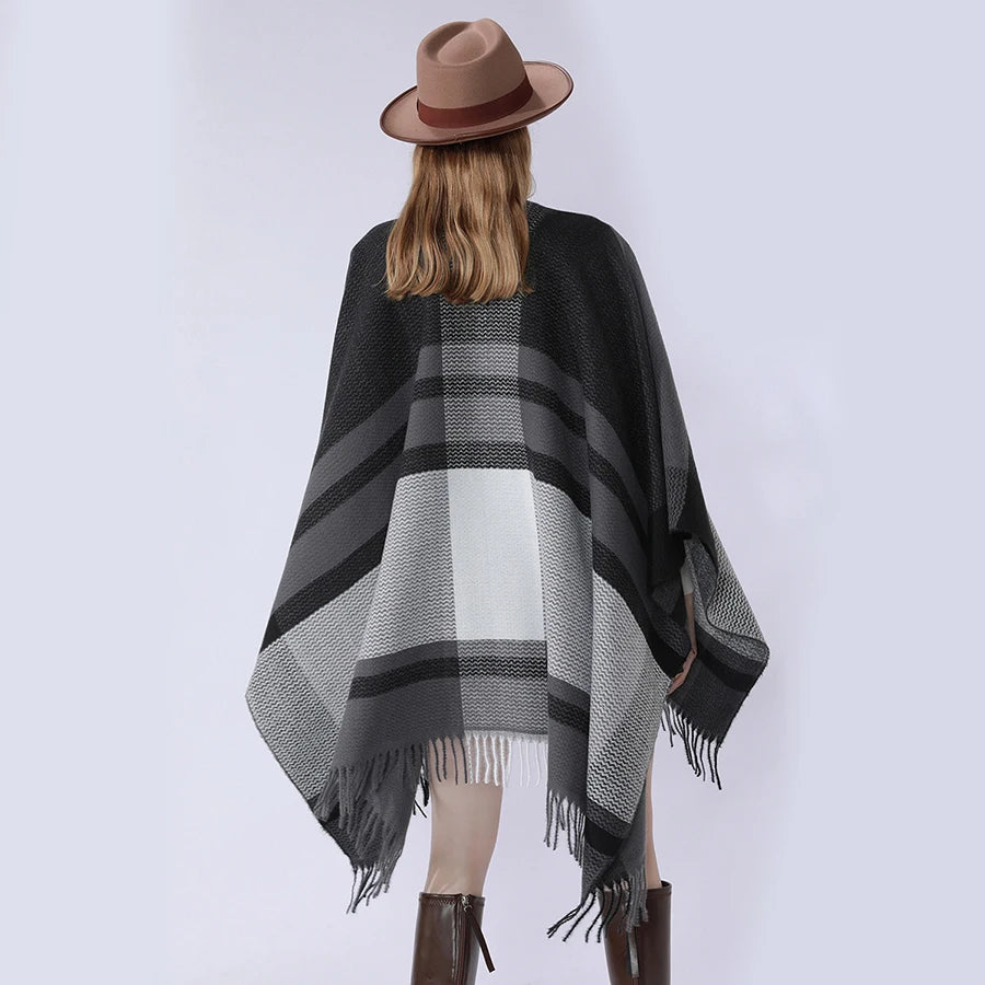 Plaid Acrylic Cashmere Poncho