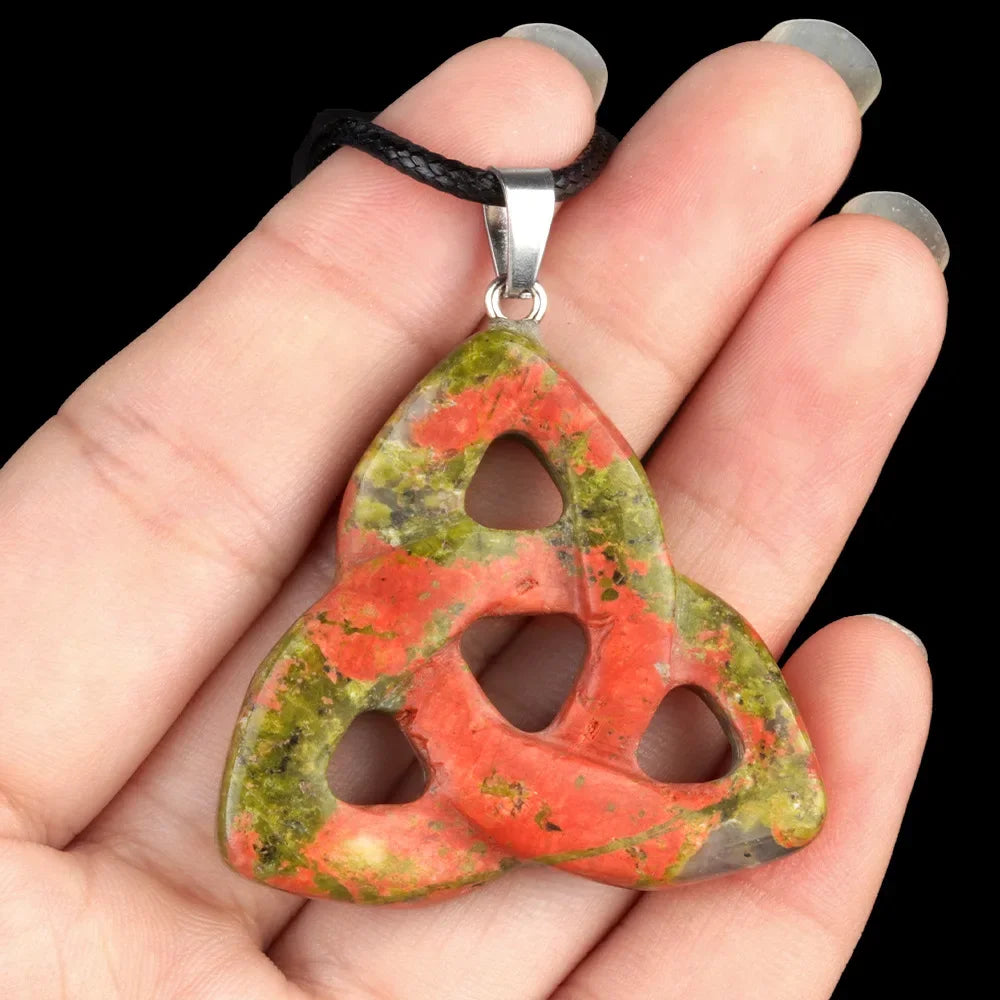 Natural Stone Pendant Irish Celtic Knot Tiger Eye Crystal Amulet for Jewelry Making DIY Charms Necklace Accessories