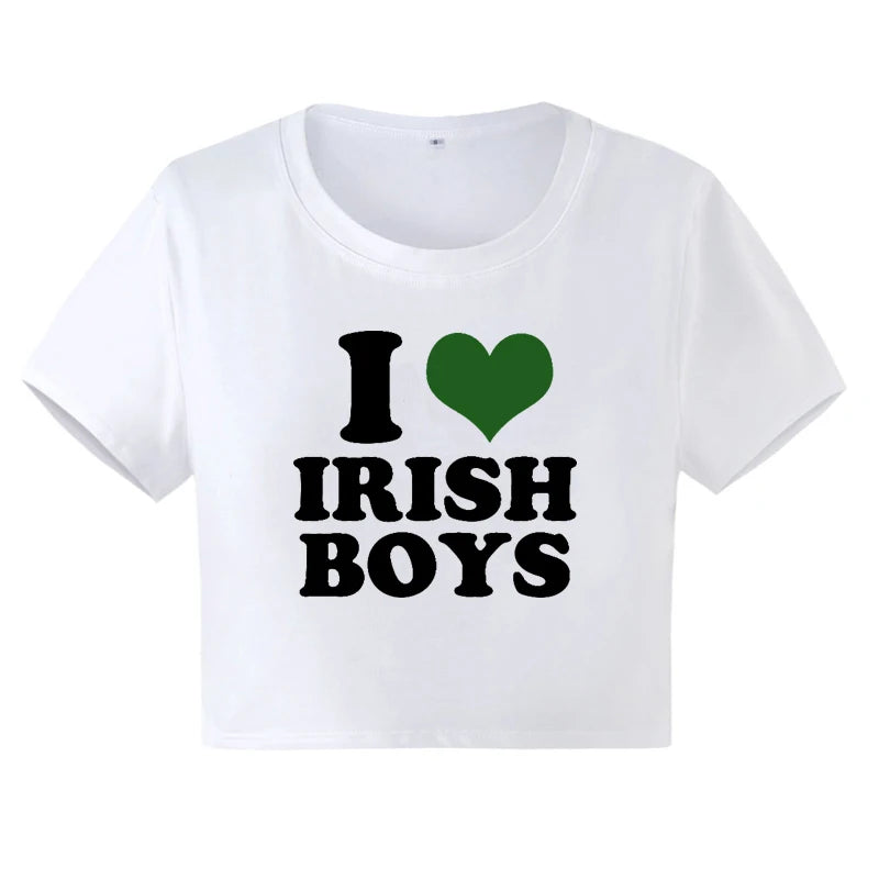 I Love Irish Boys Hip Hop Graphic Women Cropped Tops