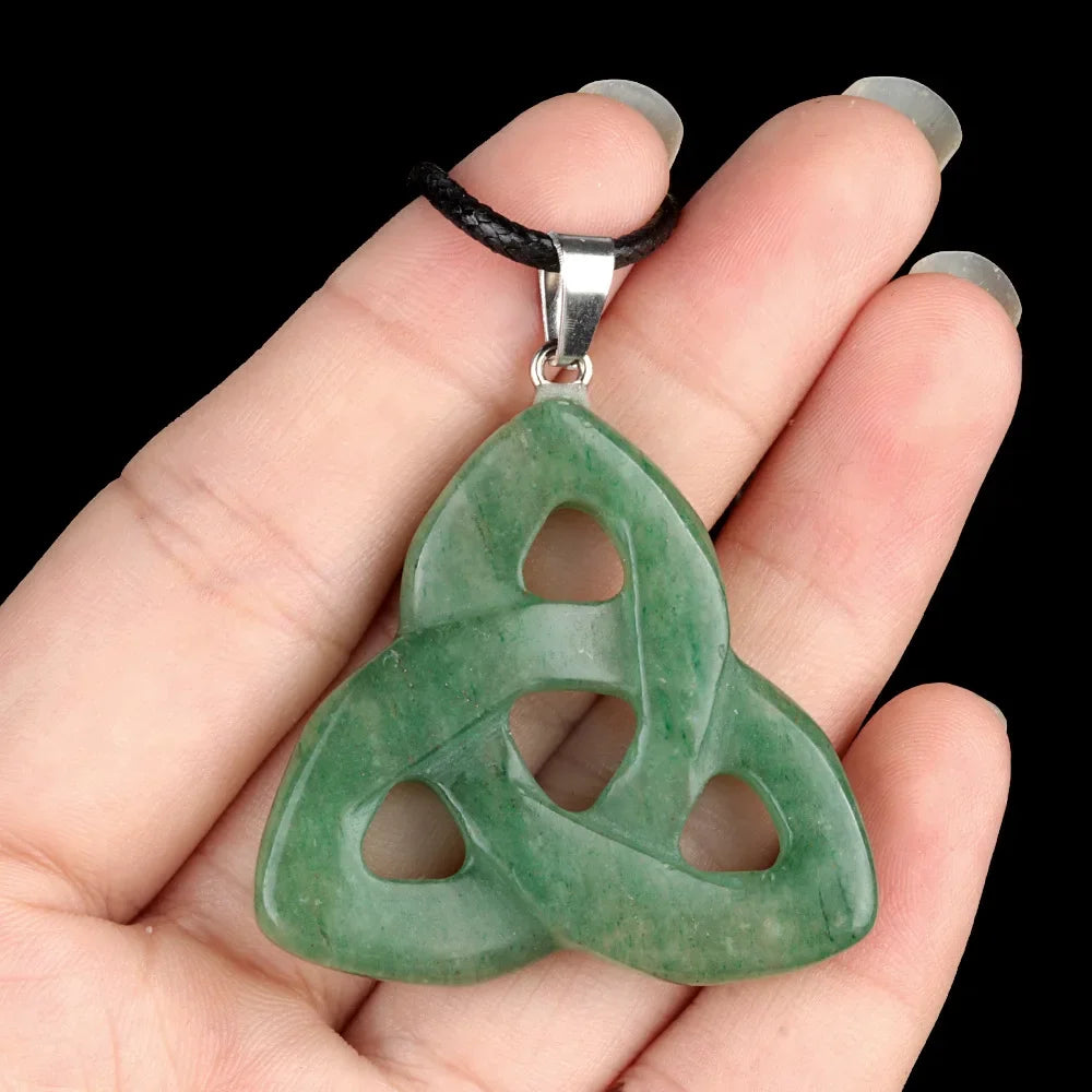 Natural Stone Pendant Irish Celtic Knot Tiger Eye Crystal Amulet for Jewelry Making DIY Charms Necklace Accessories