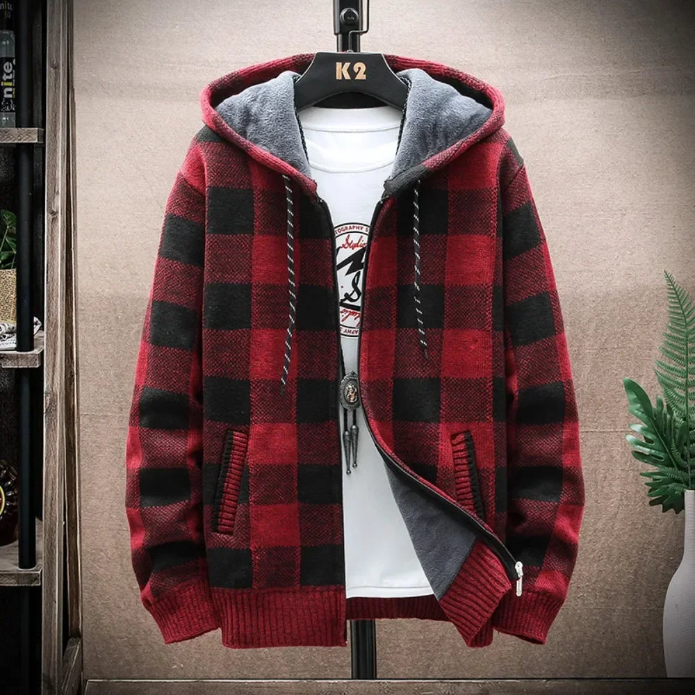 Autumn New Knitted Plaid Cardigan