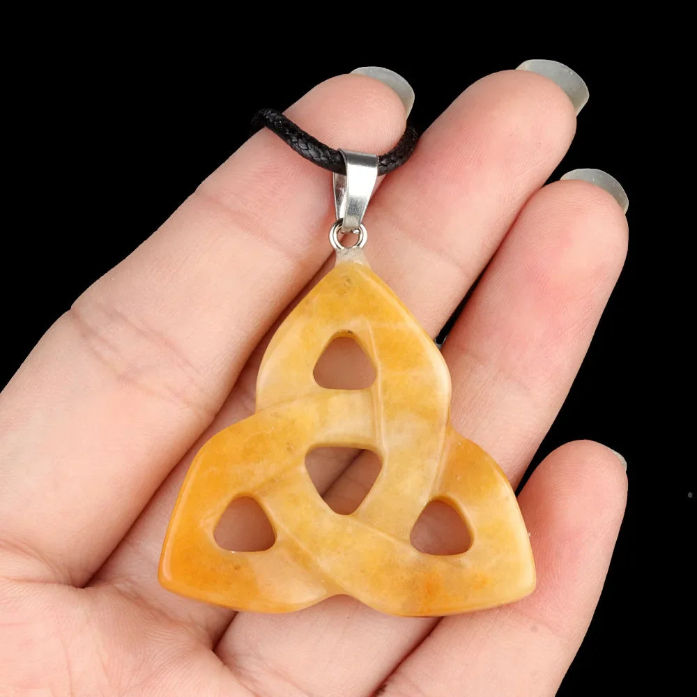 Natural Stone Pendant Irish Celtic Knot Tiger Eye Crystal Amulet for Jewelry Making DIY Charms Necklace Accessories