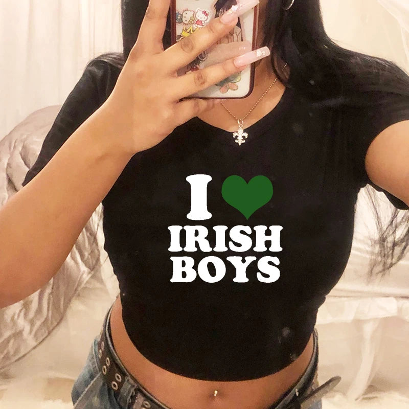 I Love Irish Boys Hip Hop Graphic Women Cropped Tops