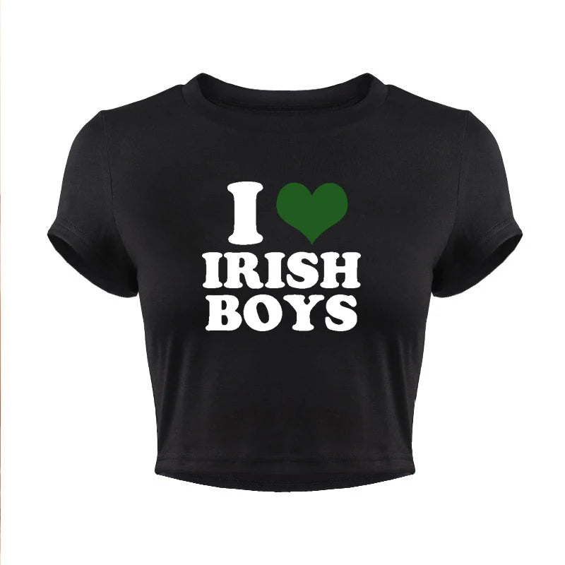 I Love Irish Boys Hip Hop Graphic Women Cropped Tops