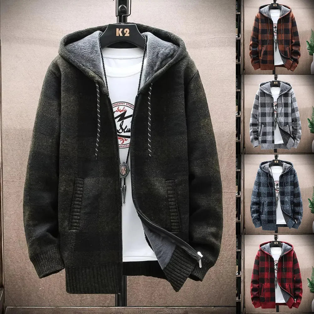 Autumn New Knitted Plaid Cardigan