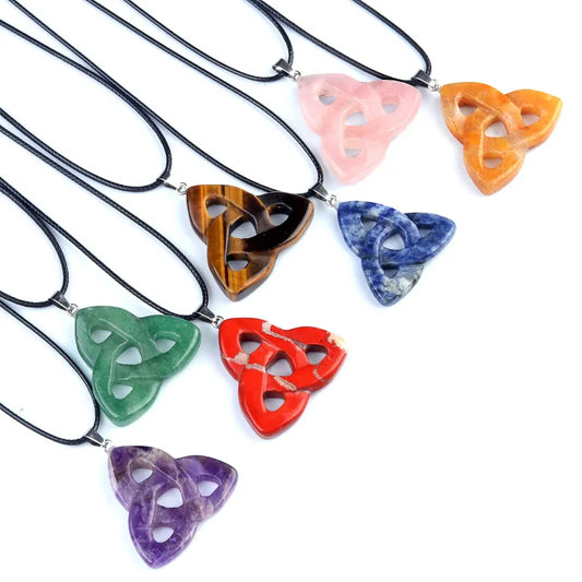 Natural Stone Pendant Irish Celtic Knot Tiger Eye Crystal Amulet for Jewelry Making DIY Charms Necklace Accessories