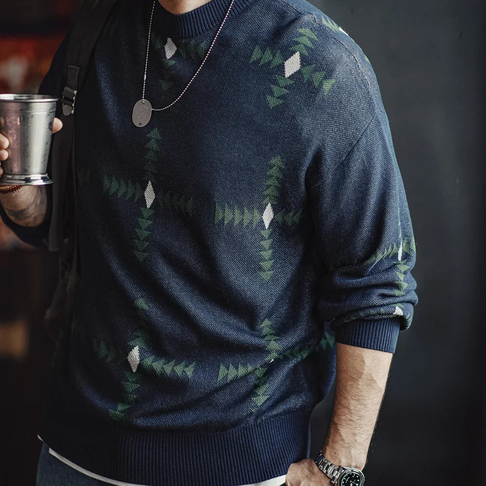 Maden Retro Geometric Pattern Knitted Sweater
