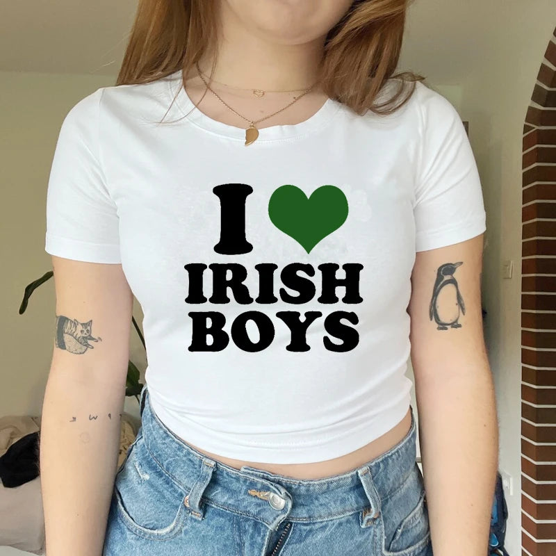 I Love Irish Boys Hip Hop Graphic Women Cropped Tops